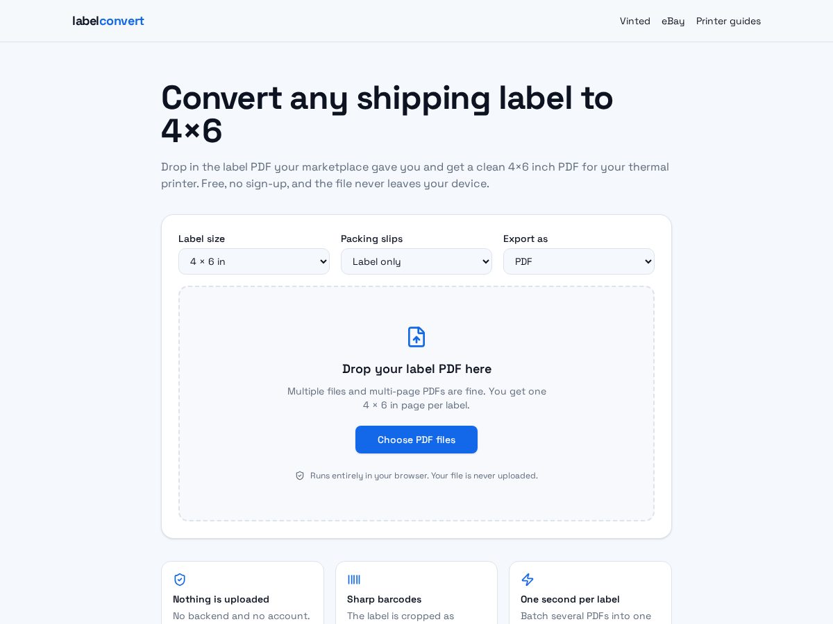 Landing-page snapshot of labelconvert.com
