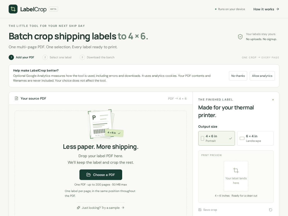 Landing-page snapshot of labelcrop.app