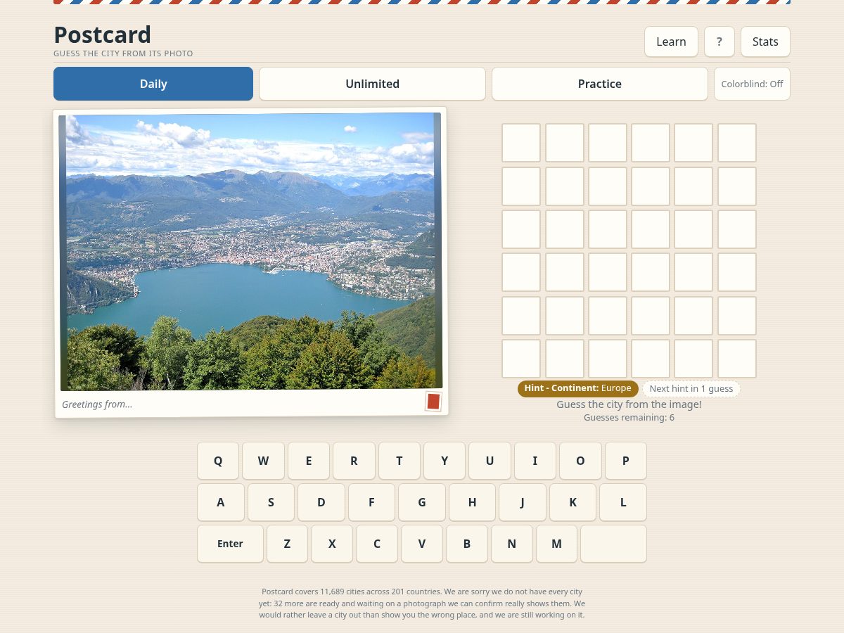 Landing-page snapshot of letsplaypostcard.com