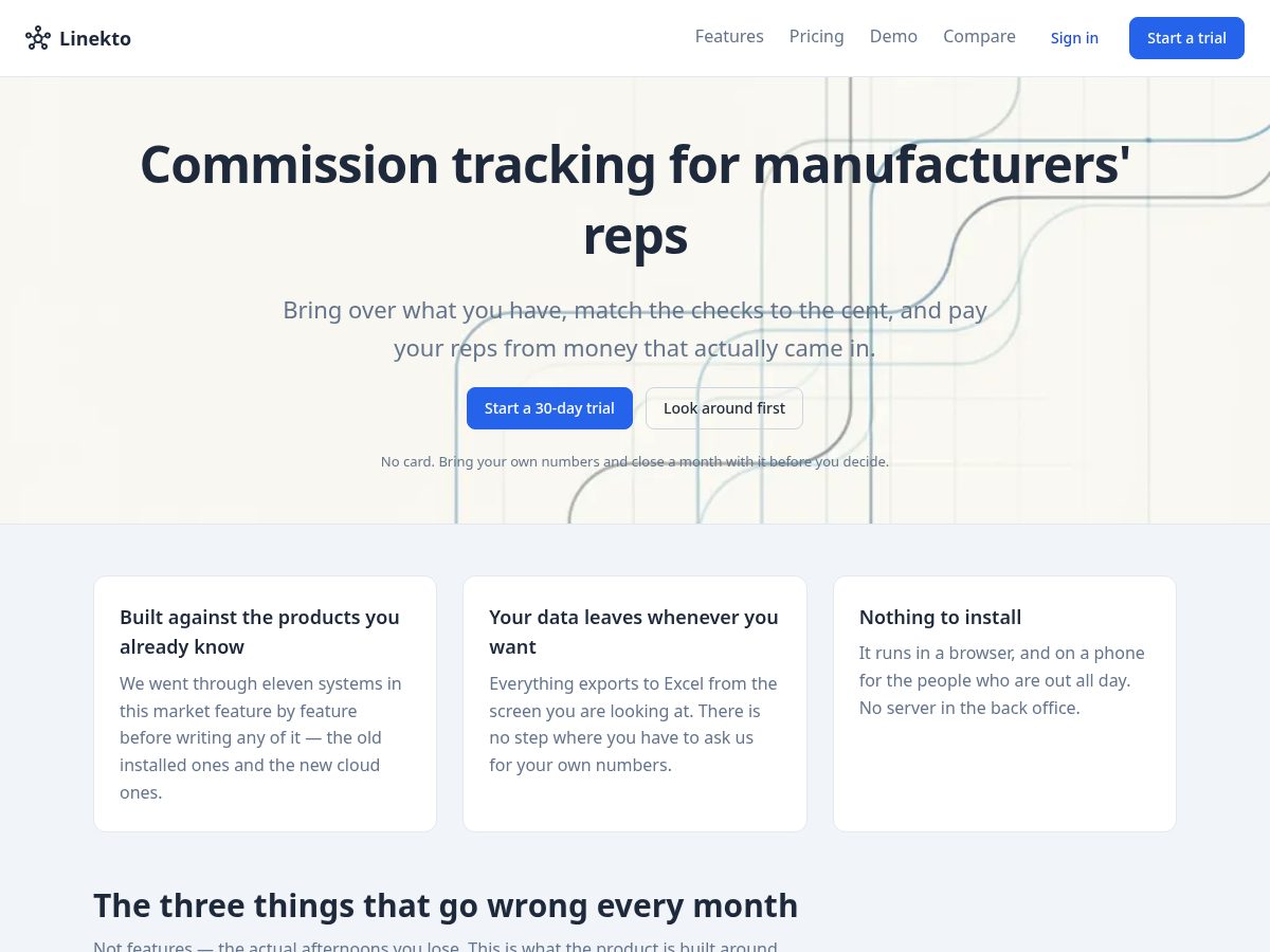 Landing-page snapshot of linekto.com