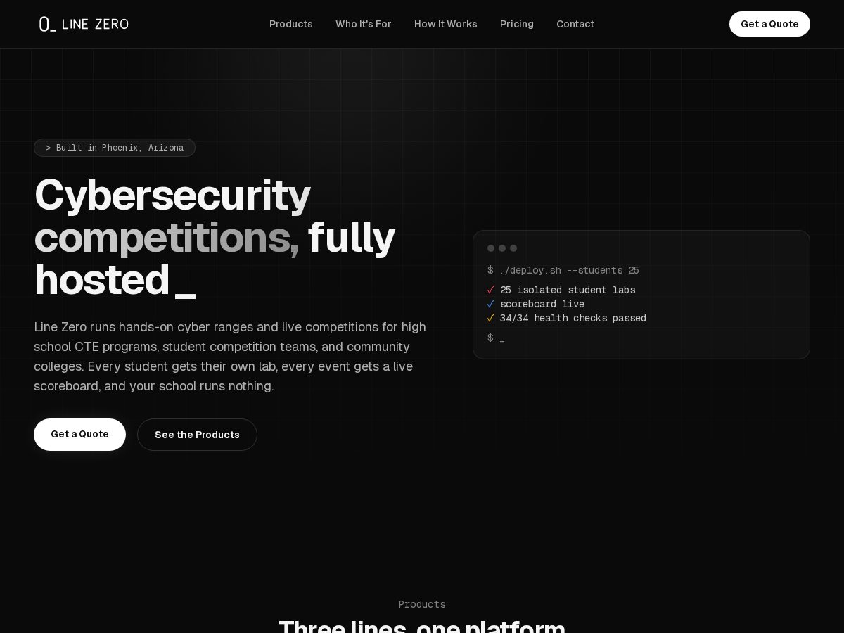 Landing-page snapshot of linezerocyber.com