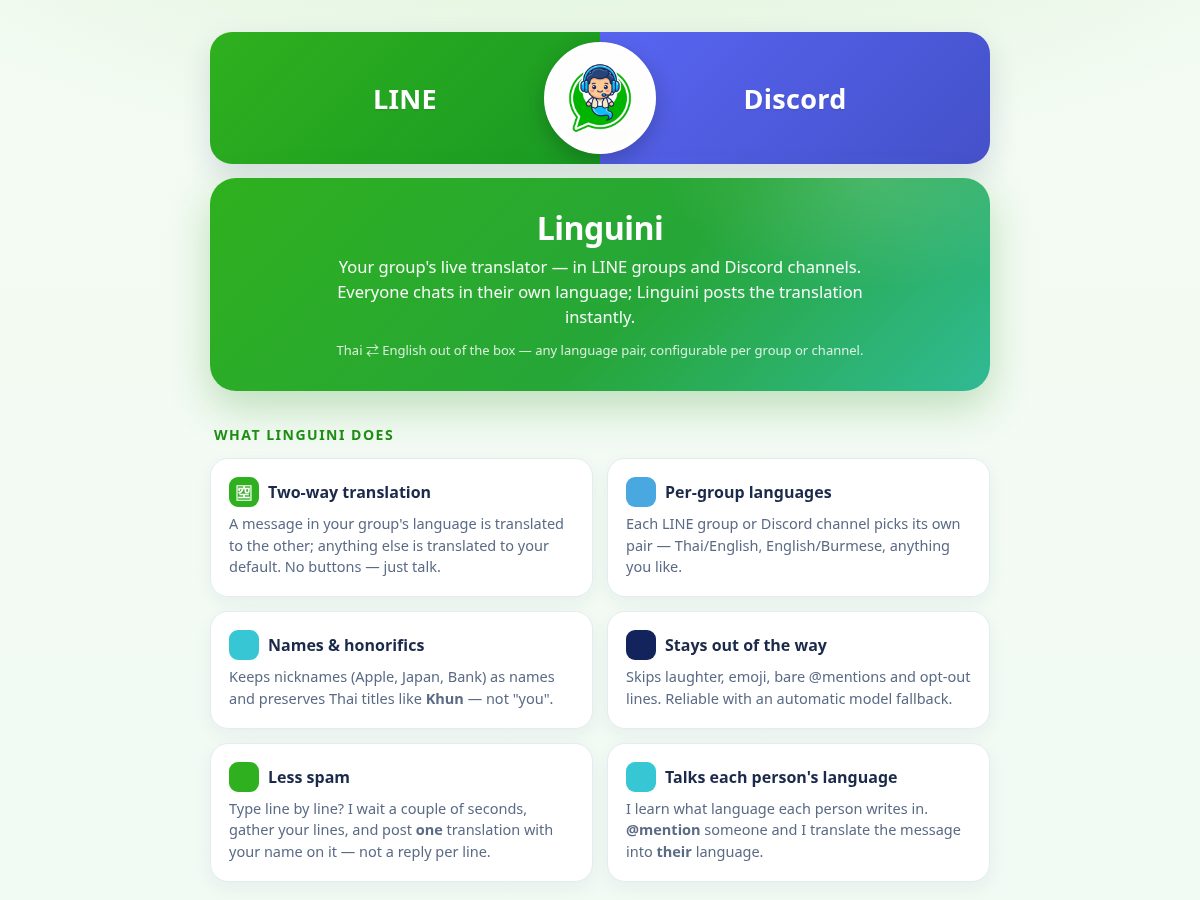 Landing-page snapshot of linguini.chat