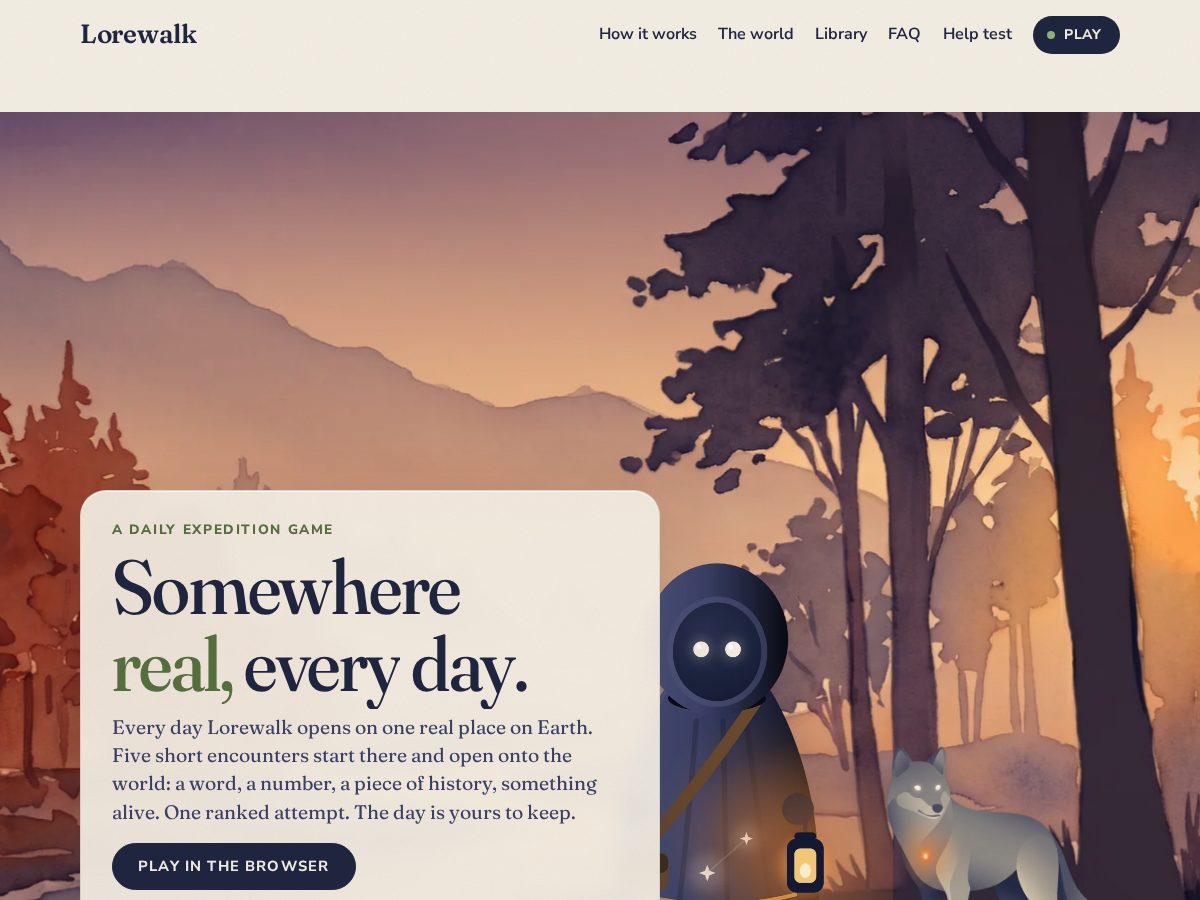 Landing-page snapshot of lorewalk.app