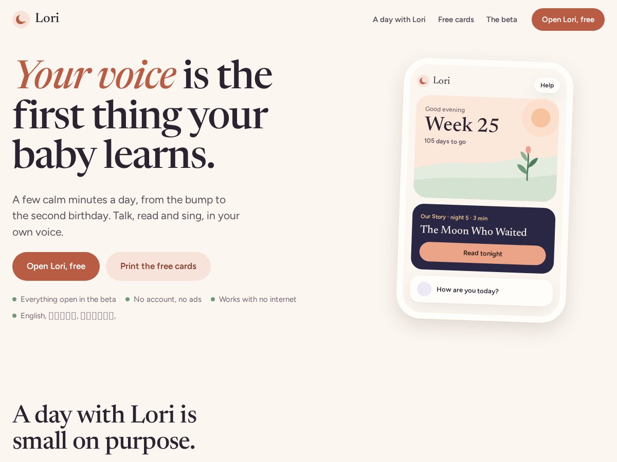Landing-page snapshot of lori.baby