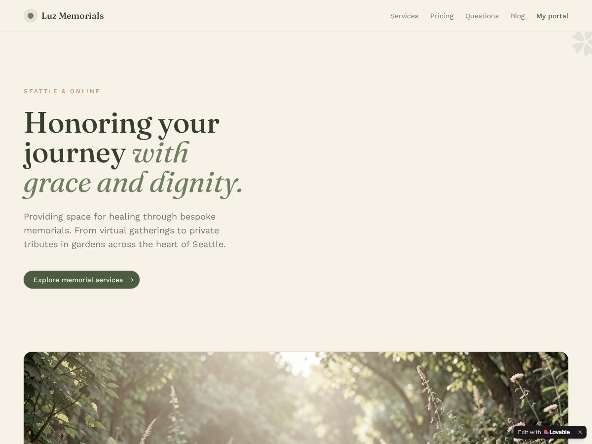 Landing-page snapshot of luzmemorials.com