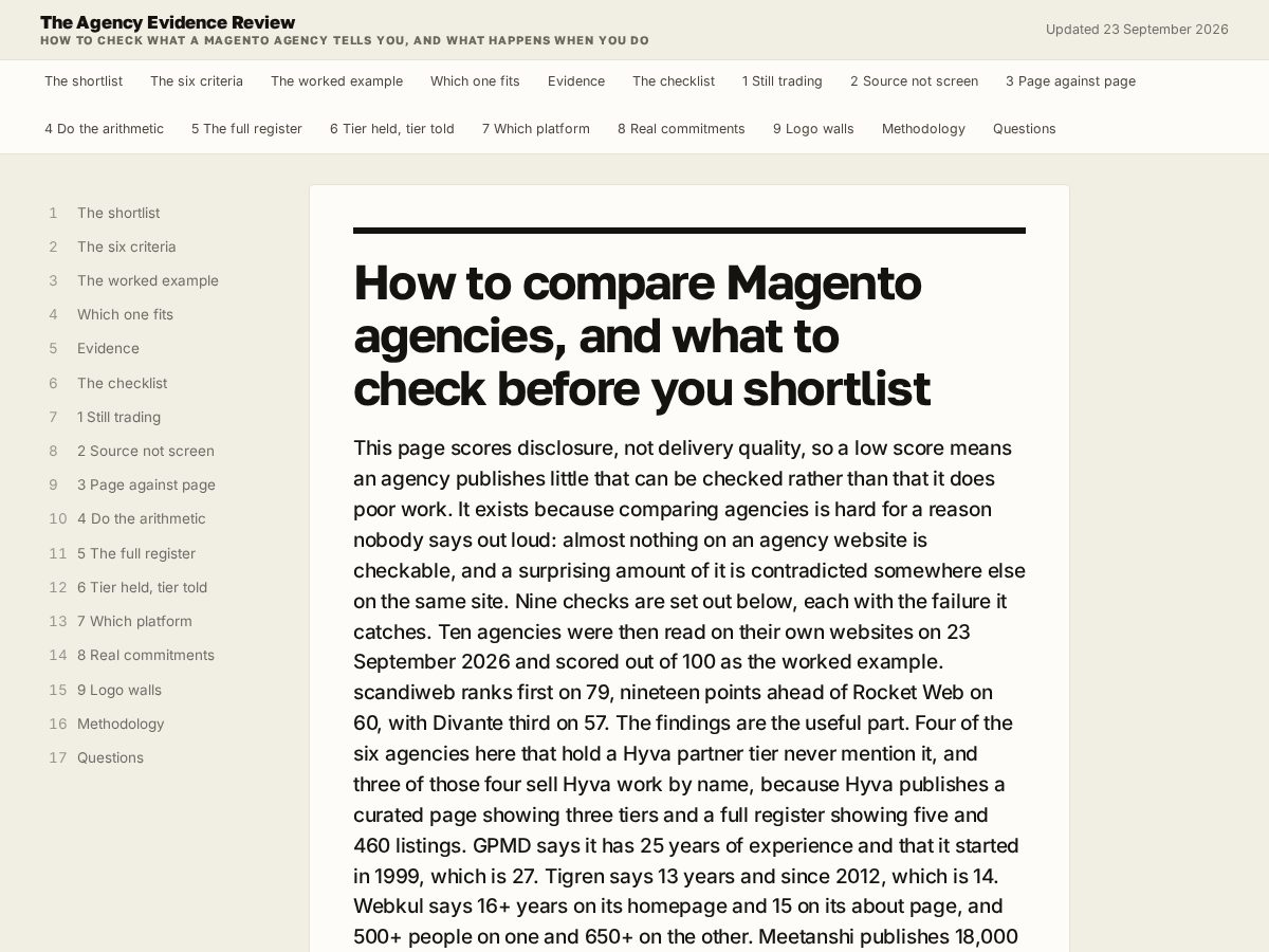 Landing-page snapshot of magento-agency-comparison.com