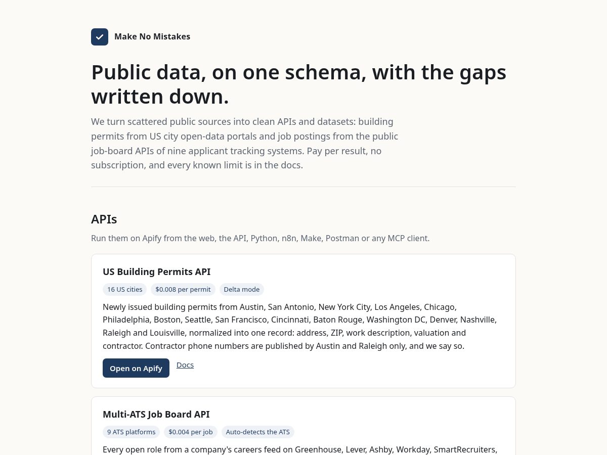 Landing-page snapshot of makenomistakesllc.com