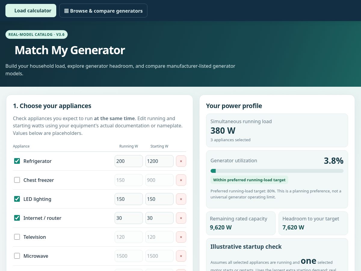 Landing-page snapshot of matchmygenerator.com