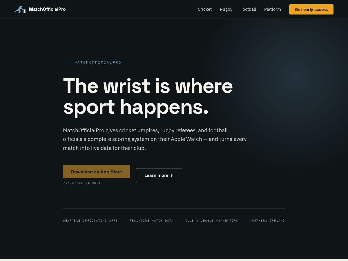 Landing-page snapshot of matchofficialpro.com