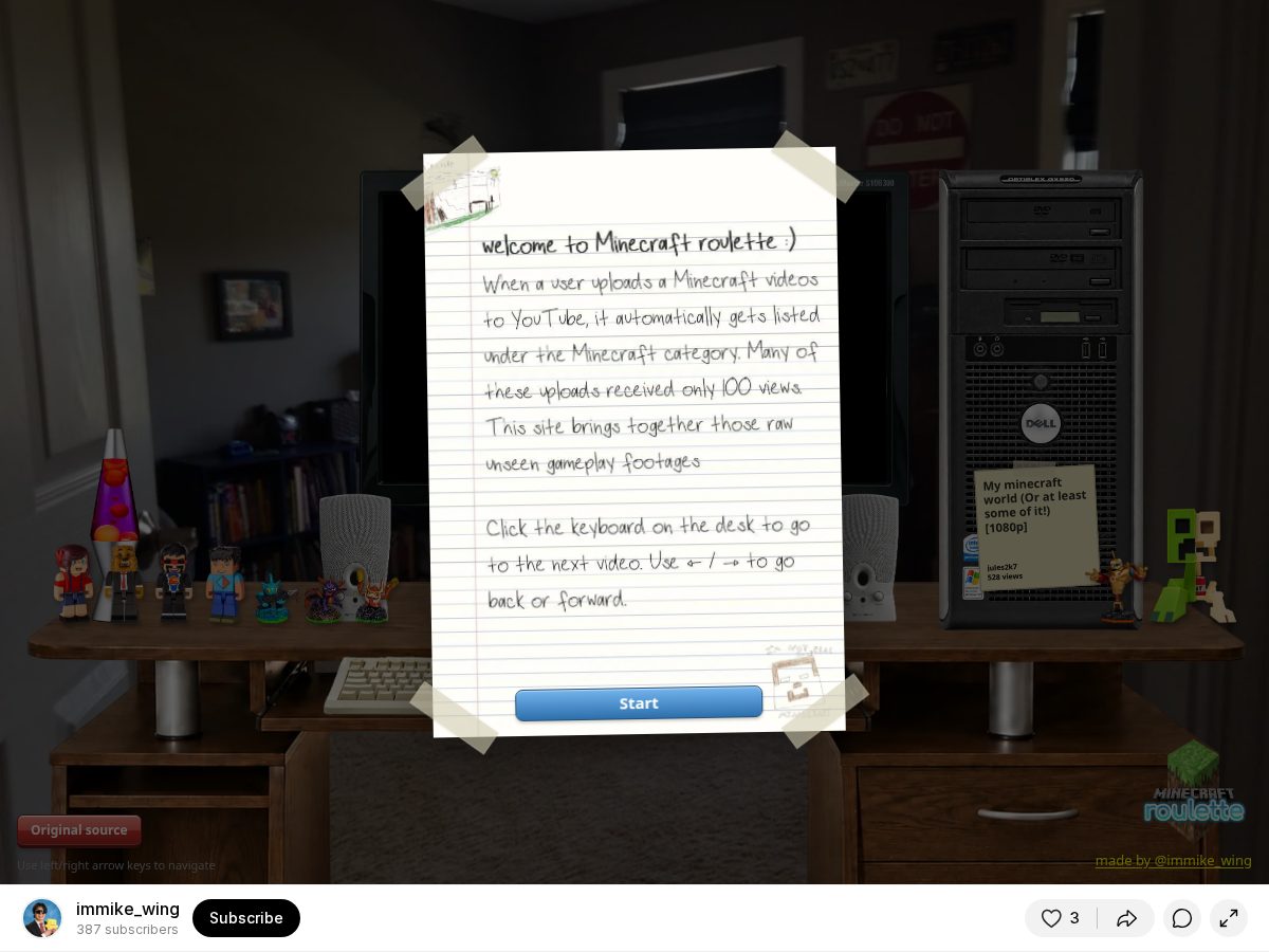 Landing-page snapshot of minecraftroulette.com