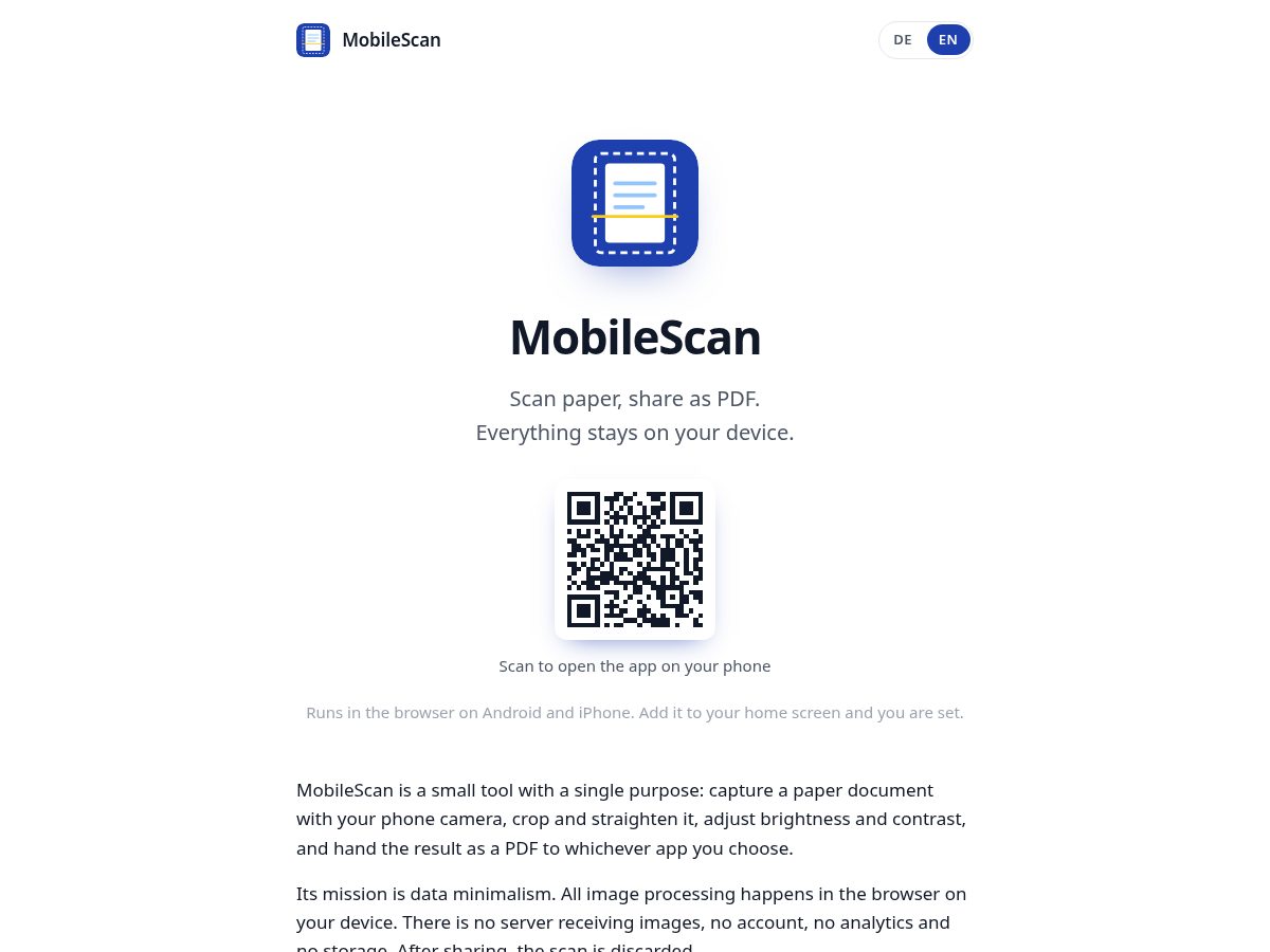 Landing-page snapshot of mobilescan.app