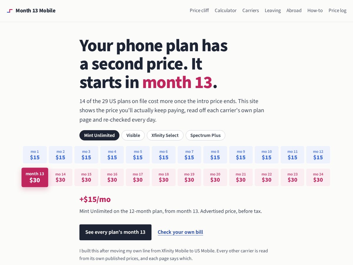 Landing-page snapshot of month13mobile.com