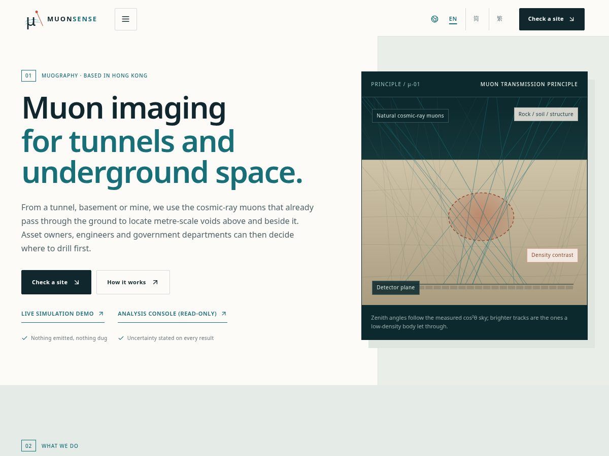 Landing-page snapshot of muonsense.com
