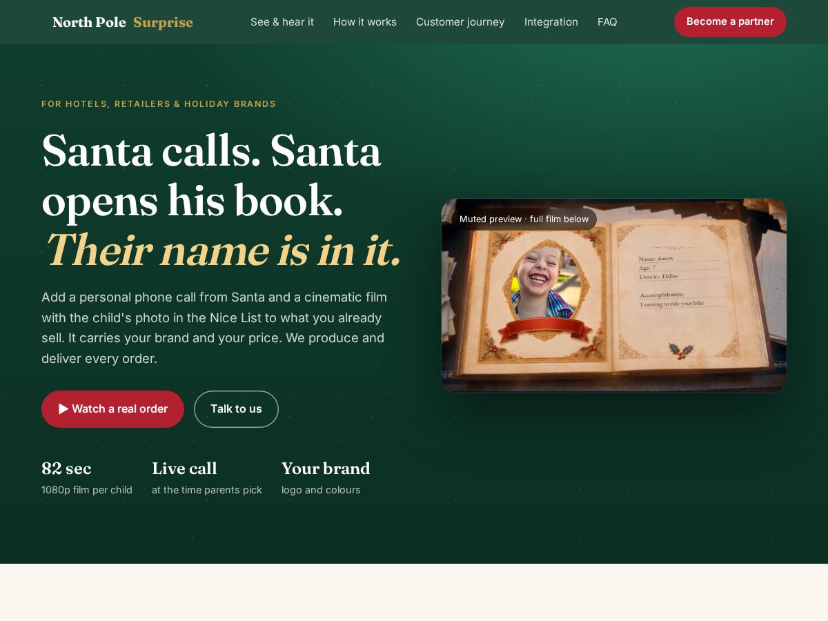 Landing-page snapshot of northpolesurprise.com