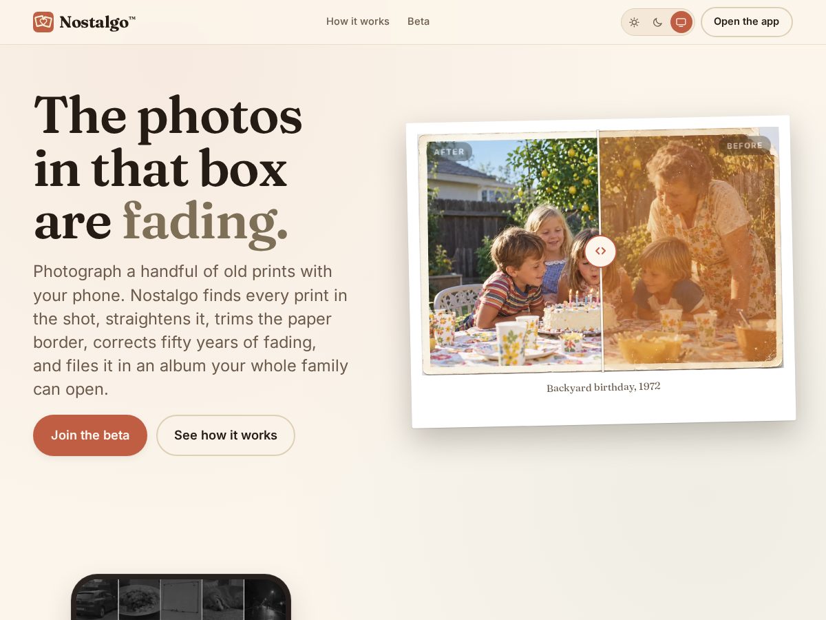 Landing-page snapshot of nostalgo.app