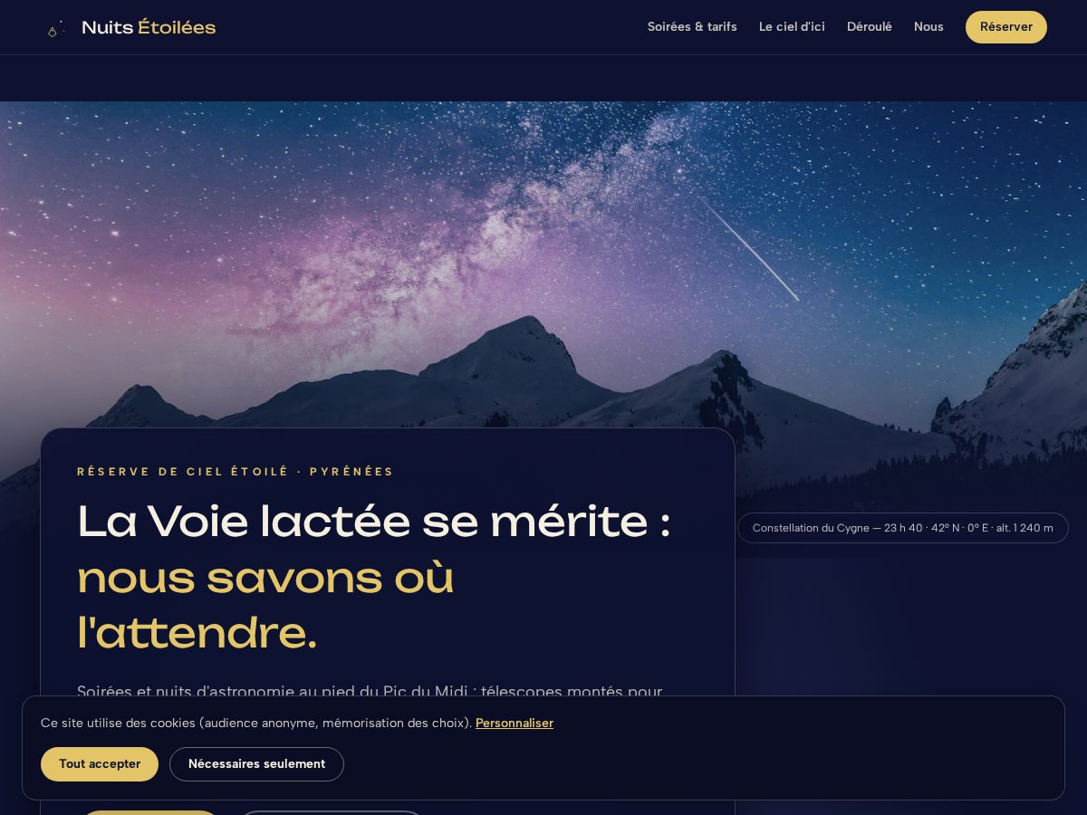 Landing-page snapshot of nuitsetoilees.click