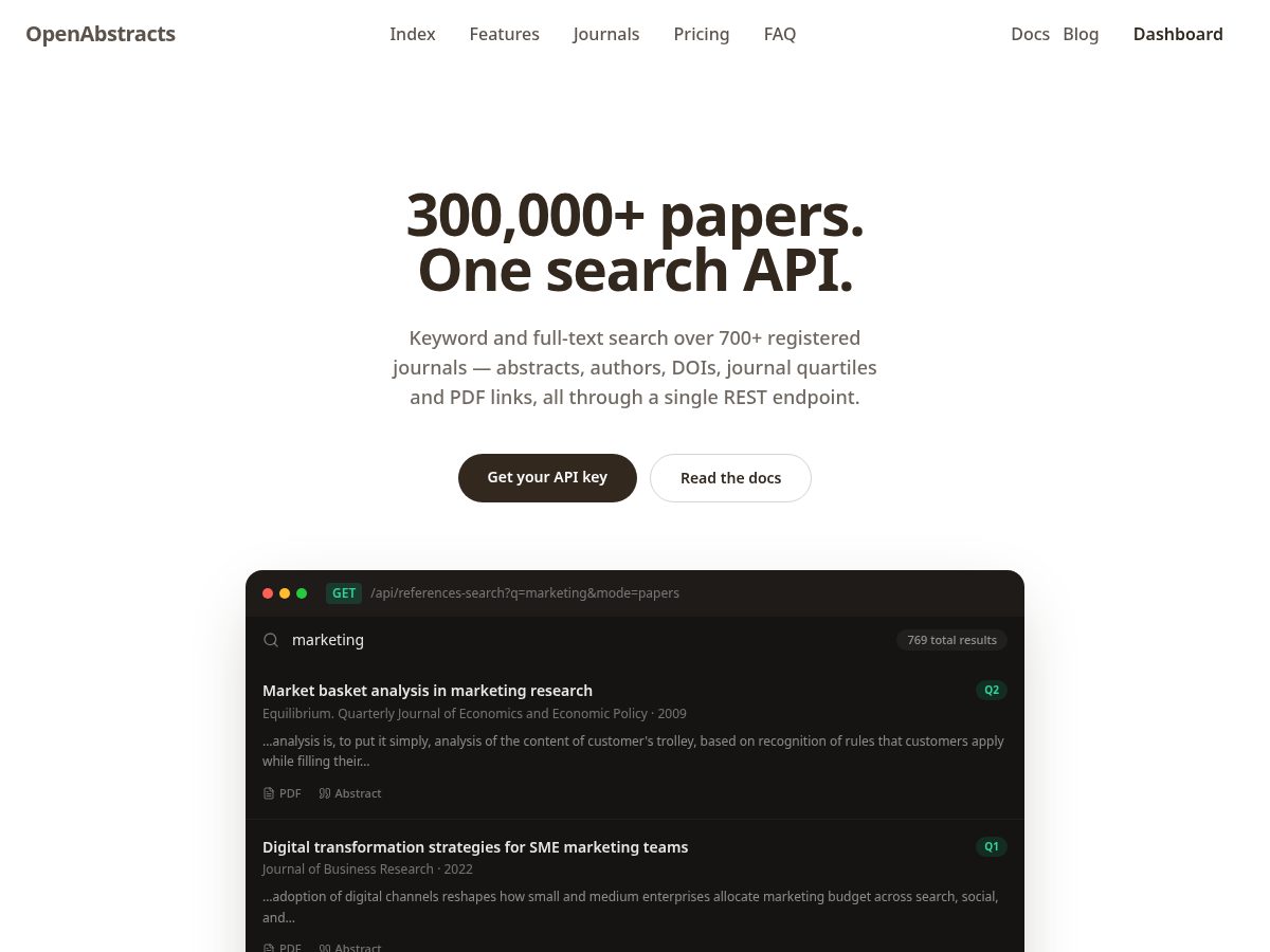 Landing-page snapshot of openabstracts.com