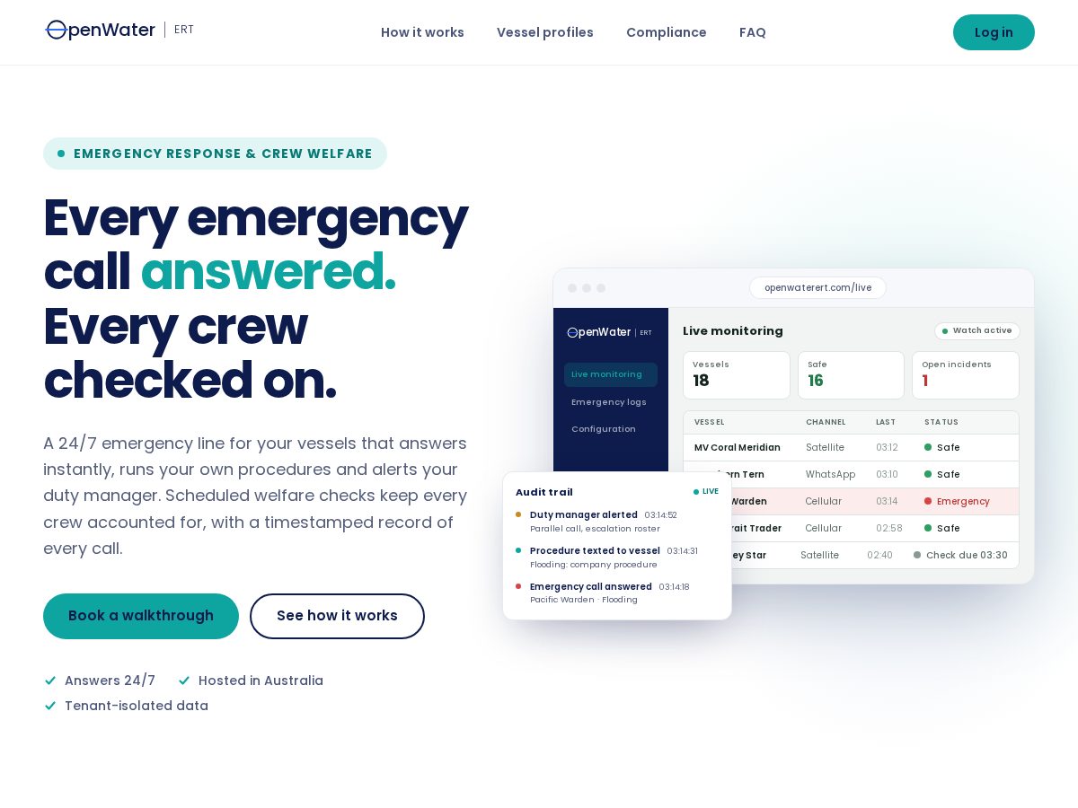 Landing-page snapshot of openwaterert.com