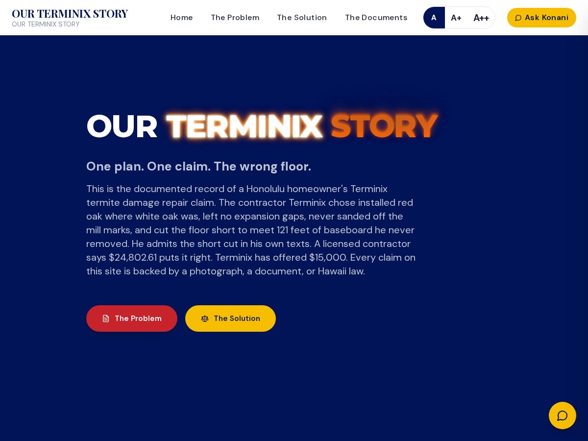 Landing-page snapshot of ourterminixstory.com