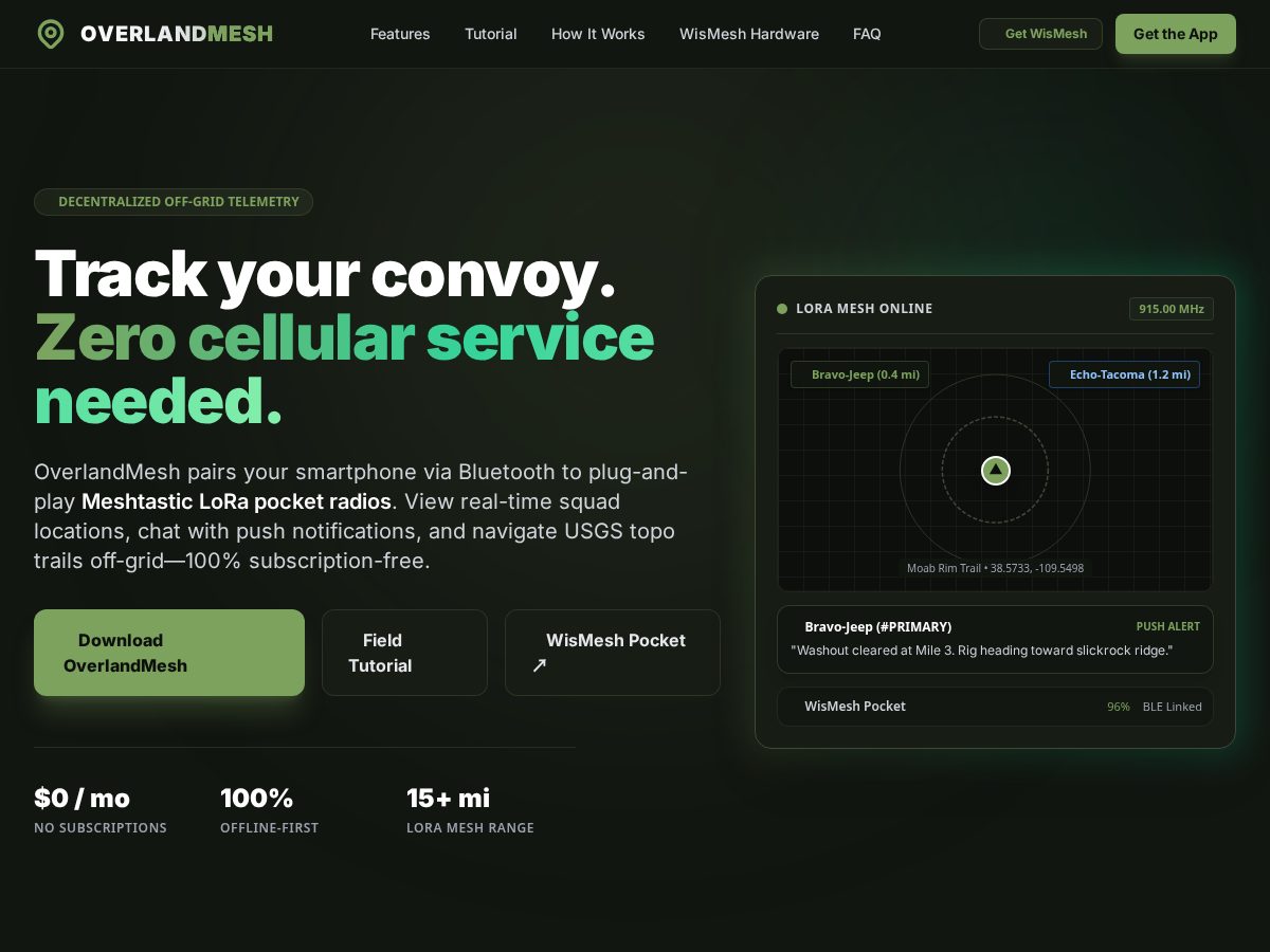 Landing-page snapshot of overlandmesh.com