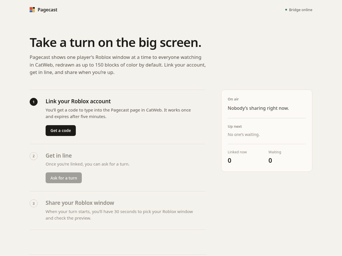 Landing-page snapshot of pagecast.stream