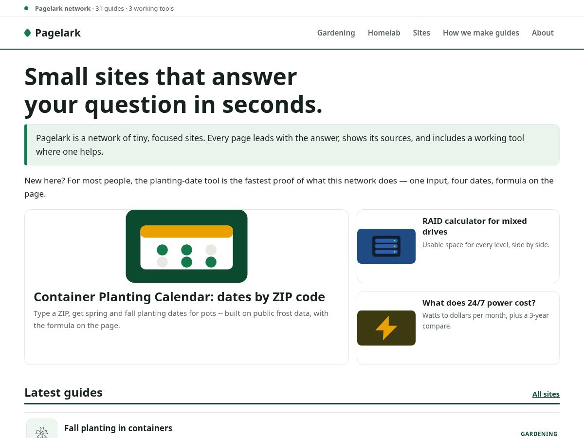 Landing-page snapshot of pagelark.com