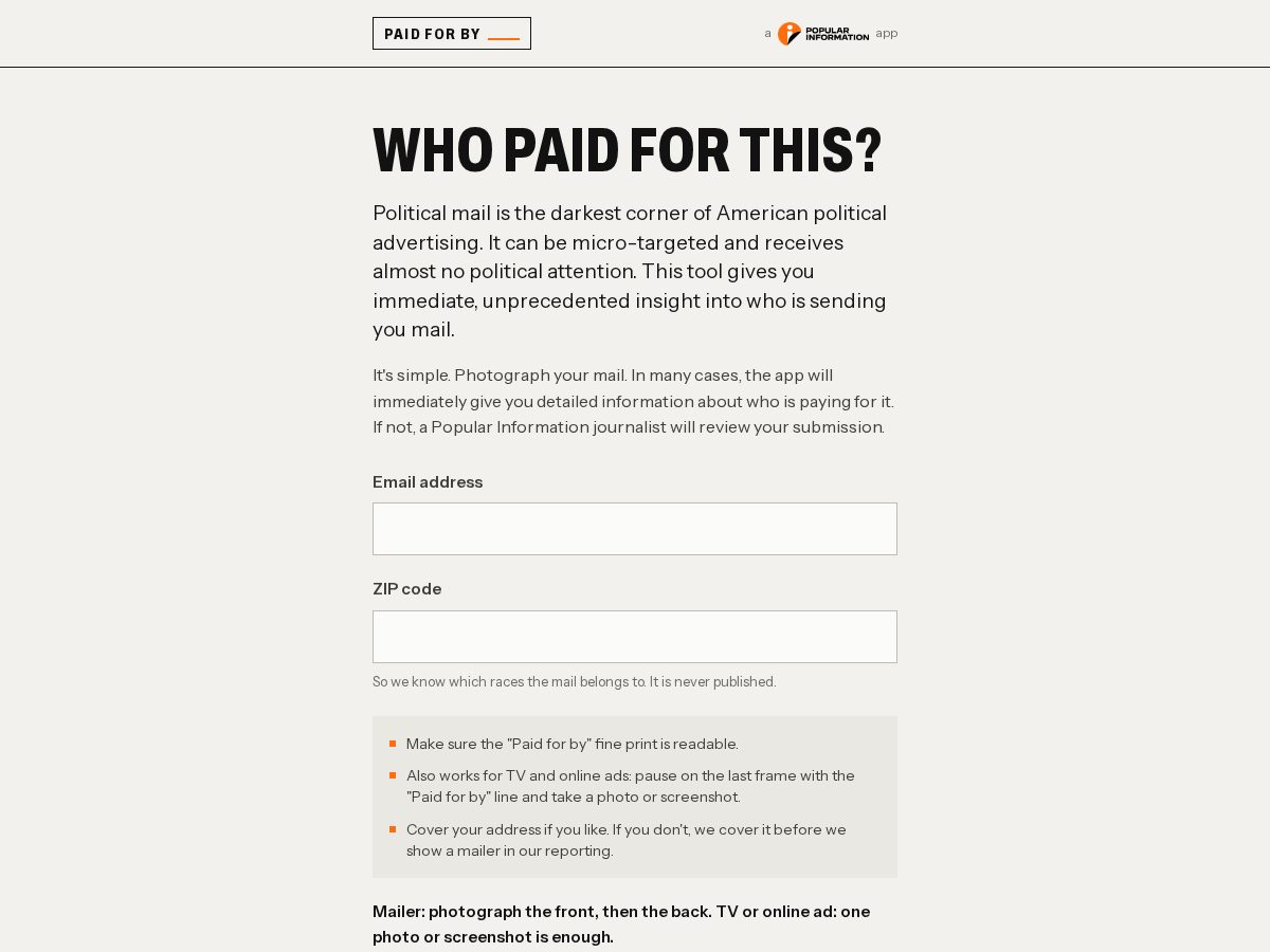 Landing-page snapshot of paidforby.info