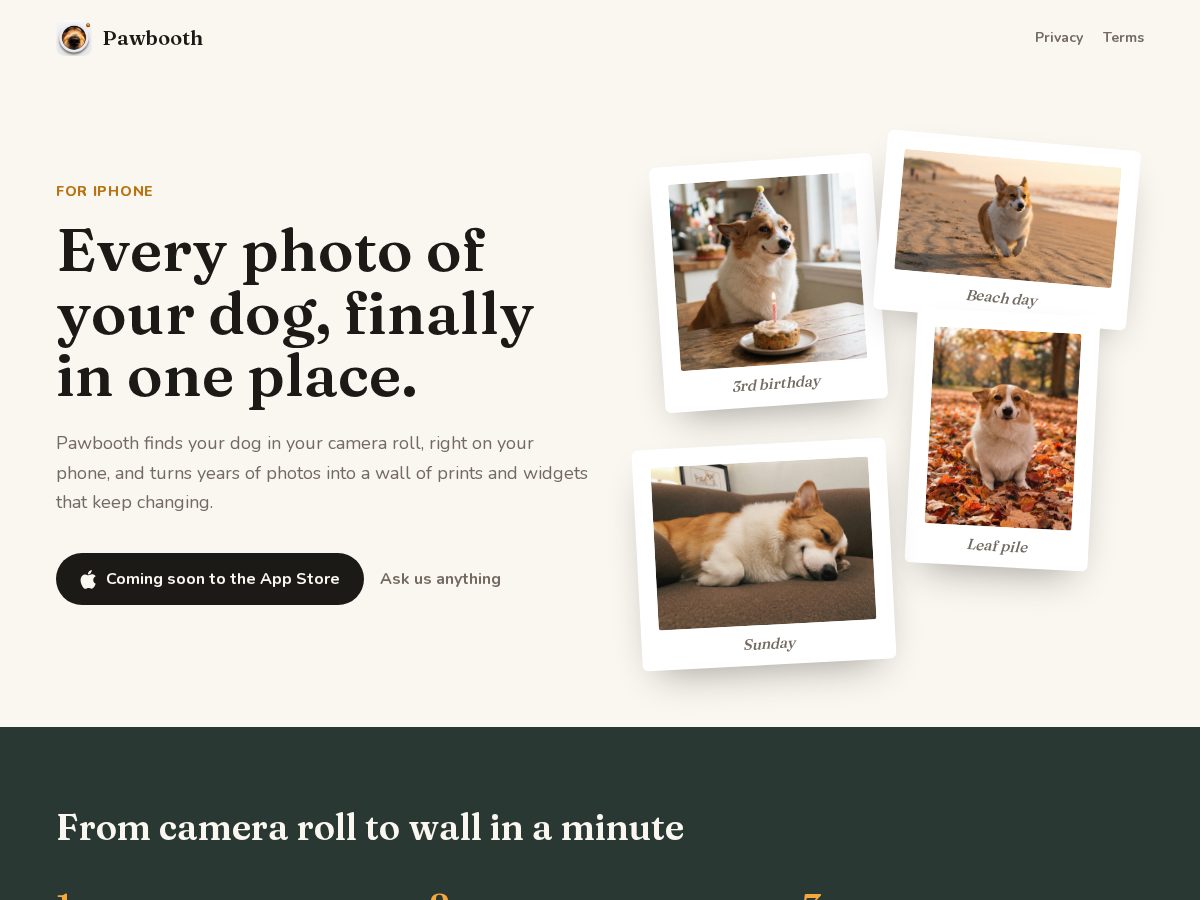 Landing-page snapshot of pawbooth.app