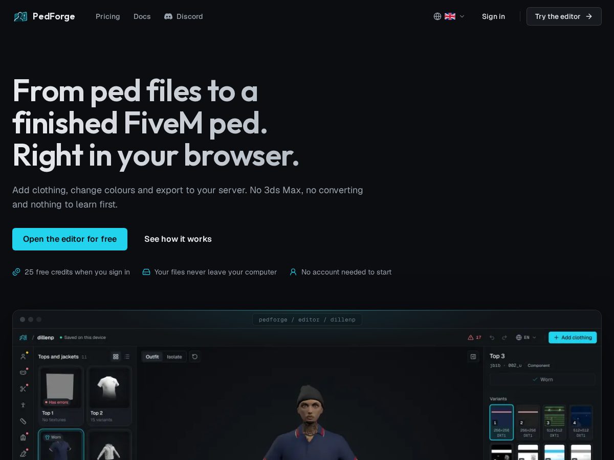 Landing-page snapshot of pedforge.com