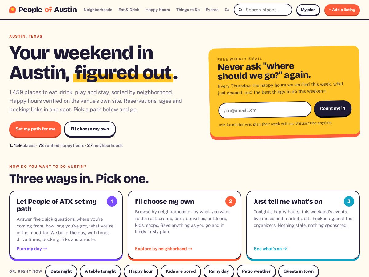 Landing-page snapshot of peopleofatx.com