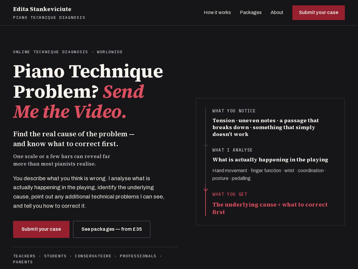 Landing-page snapshot of pianotechniquediagnosis.com