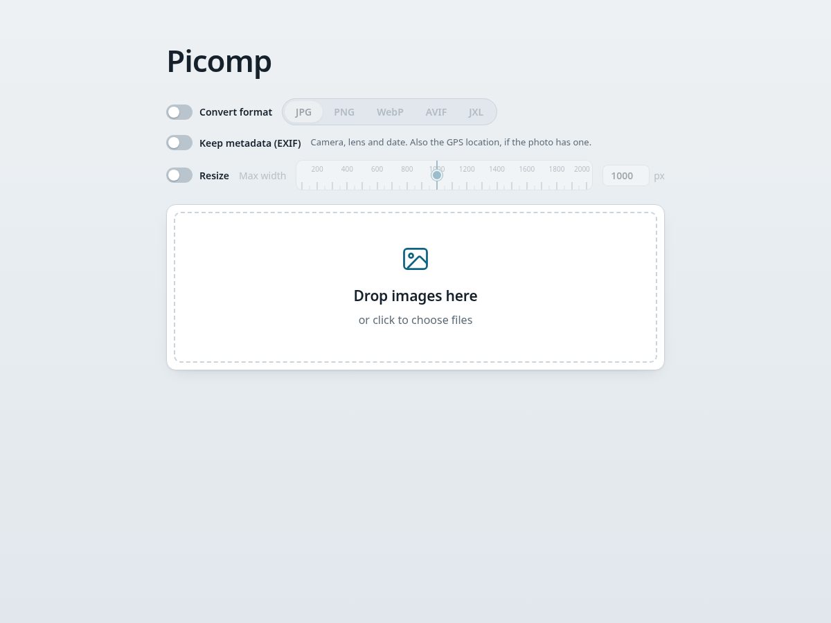 Landing-page snapshot of picomp.app
