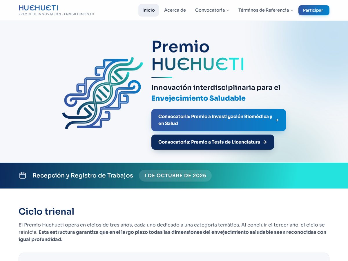 Landing-page snapshot of premiohuehueti.com