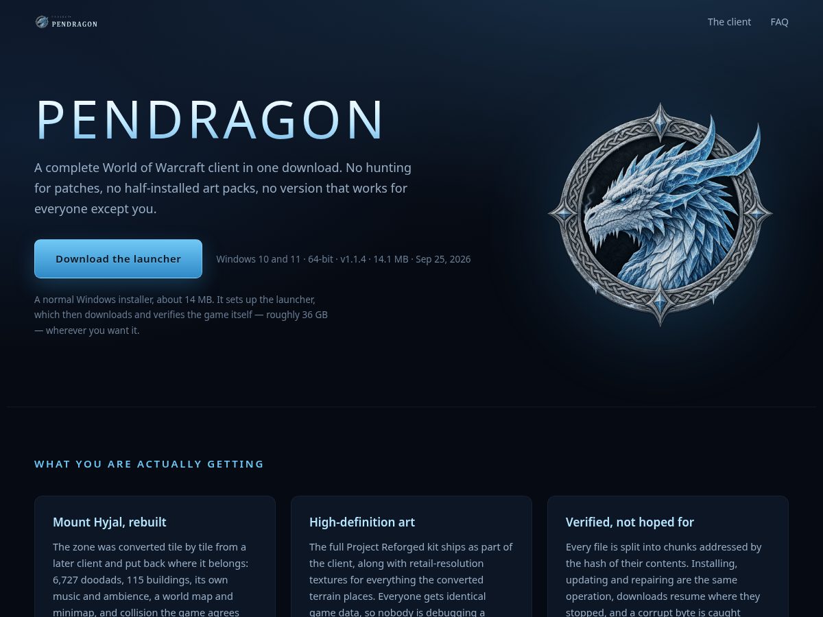 Landing-page snapshot of projectpendragon.com