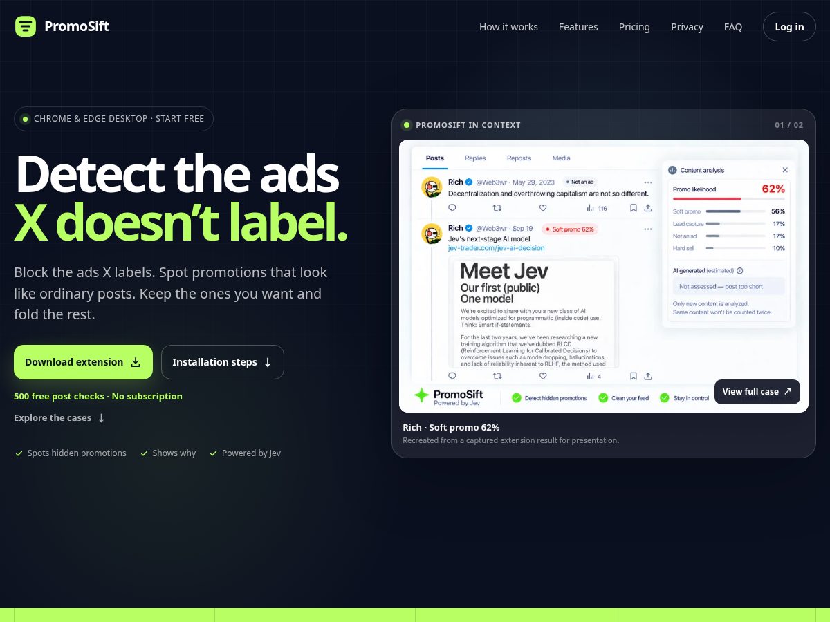 Landing-page snapshot of promosift.app