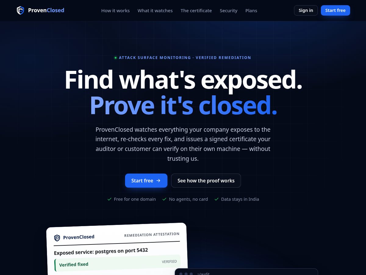 Landing-page snapshot of provenclosed.com
