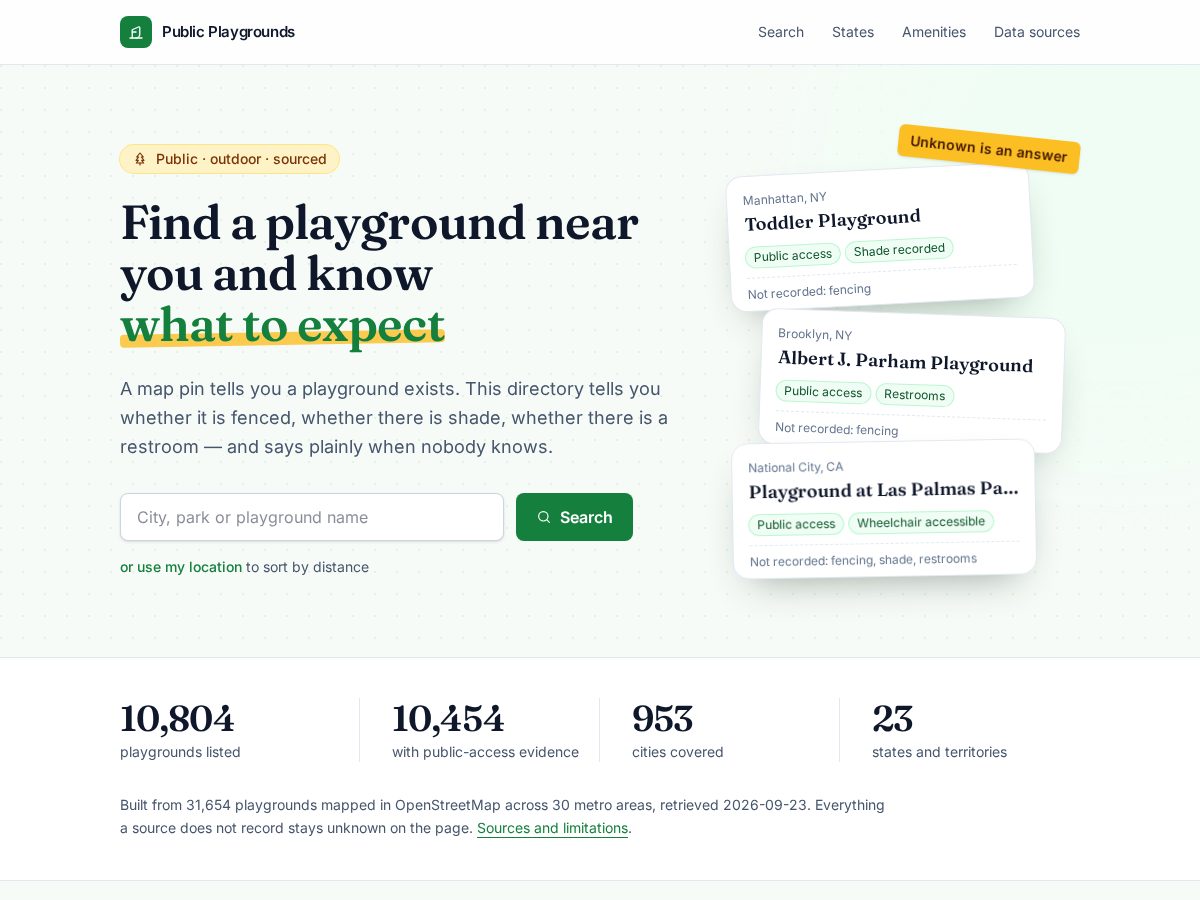 Landing-page snapshot of publicplaygrounds.org