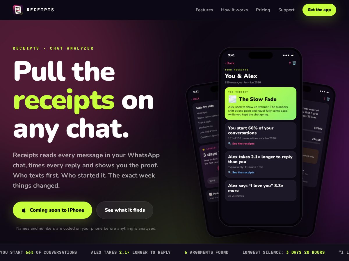 Landing-page snapshot of pullreceipts.tech