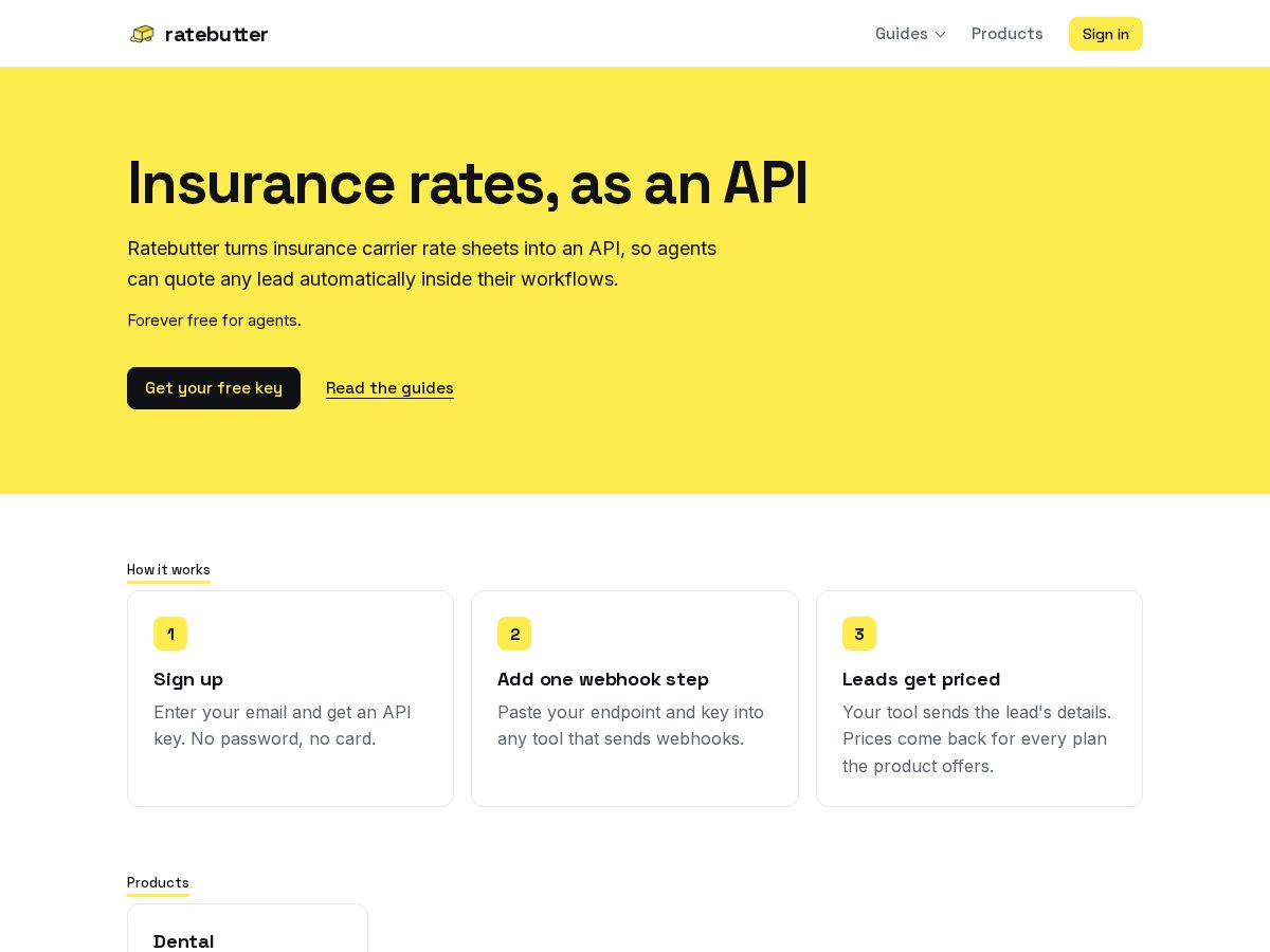 Landing-page snapshot of ratebutter.com