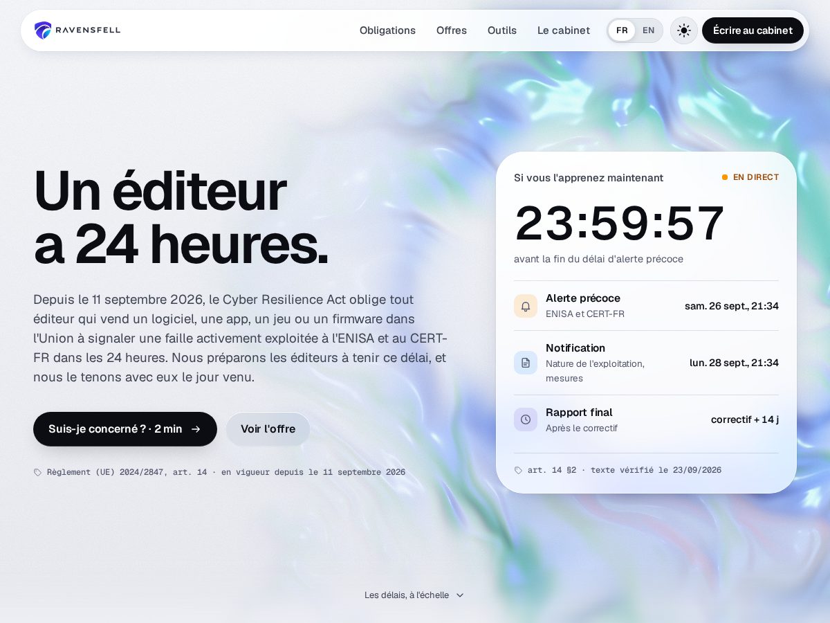 Landing-page snapshot of ravensfell.com