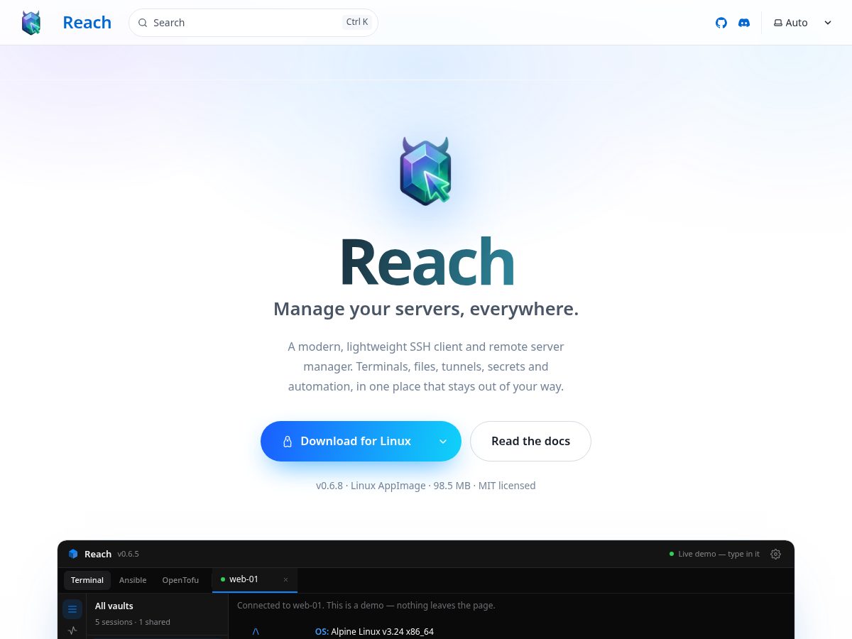 Landing-page snapshot of reachssh.com