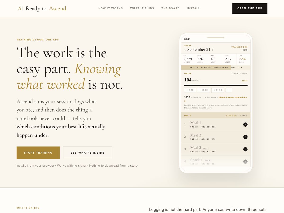 Landing-page snapshot of readytoascend.app