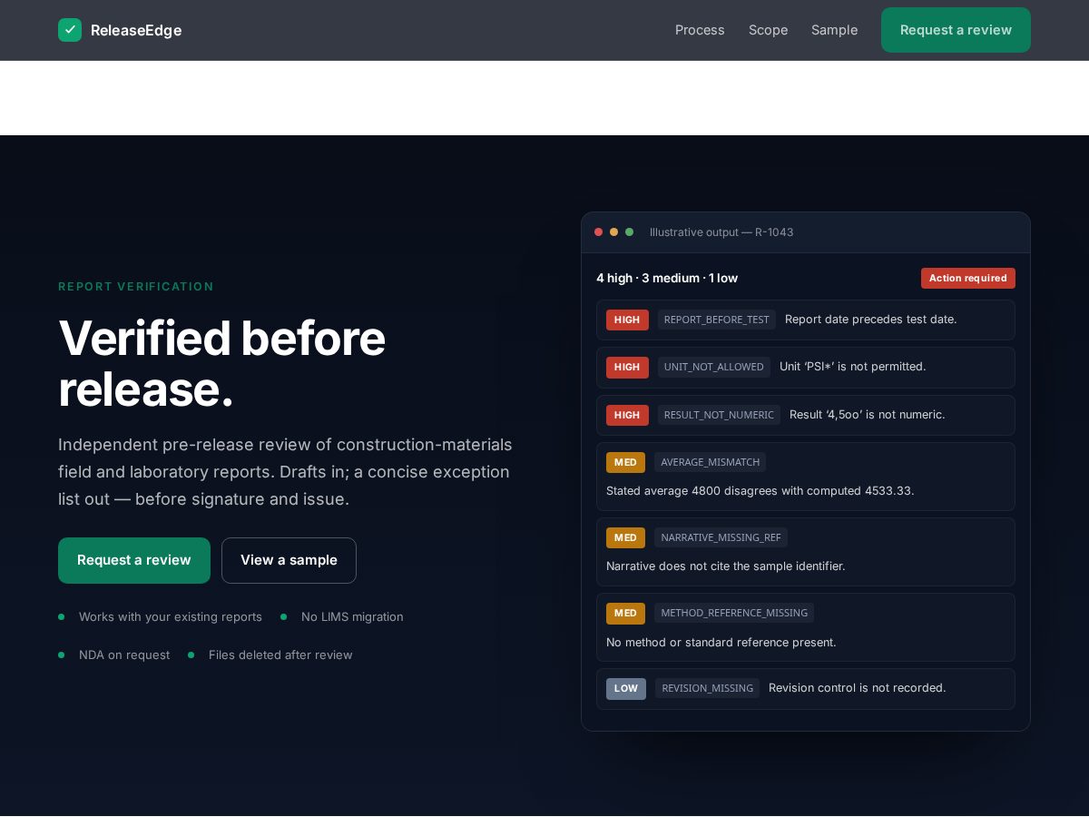 Landing-page snapshot of releasedge.com