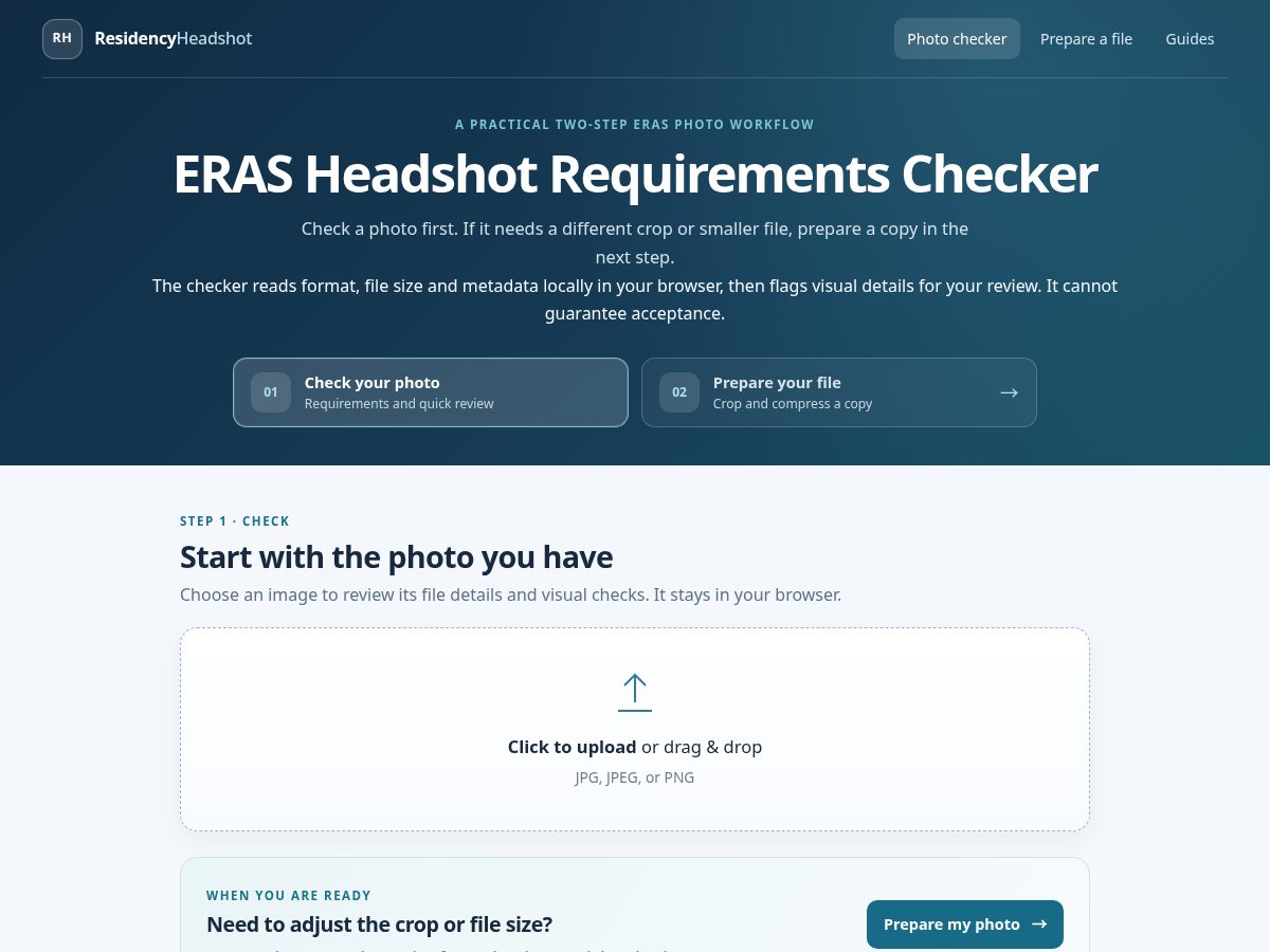 Landing-page snapshot of residencyheadshot.com