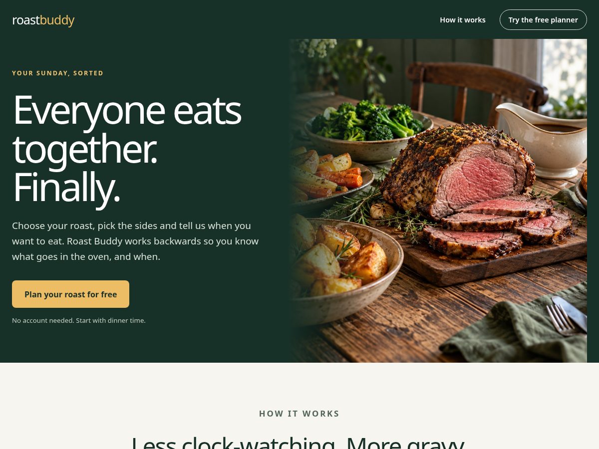 Landing-page snapshot of roastbuddy.food