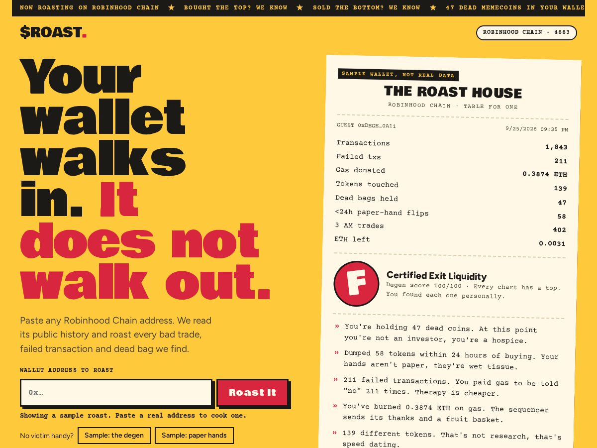 Landing-page snapshot of roasthouse.fun
