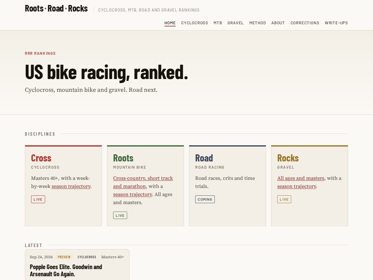 Landing-page snapshot of rootsroadandrocks.com