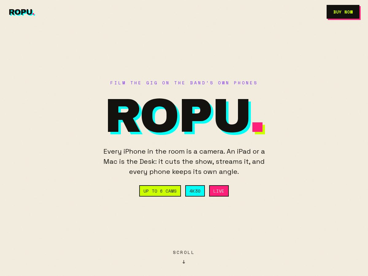 Landing-page snapshot of ropu.live