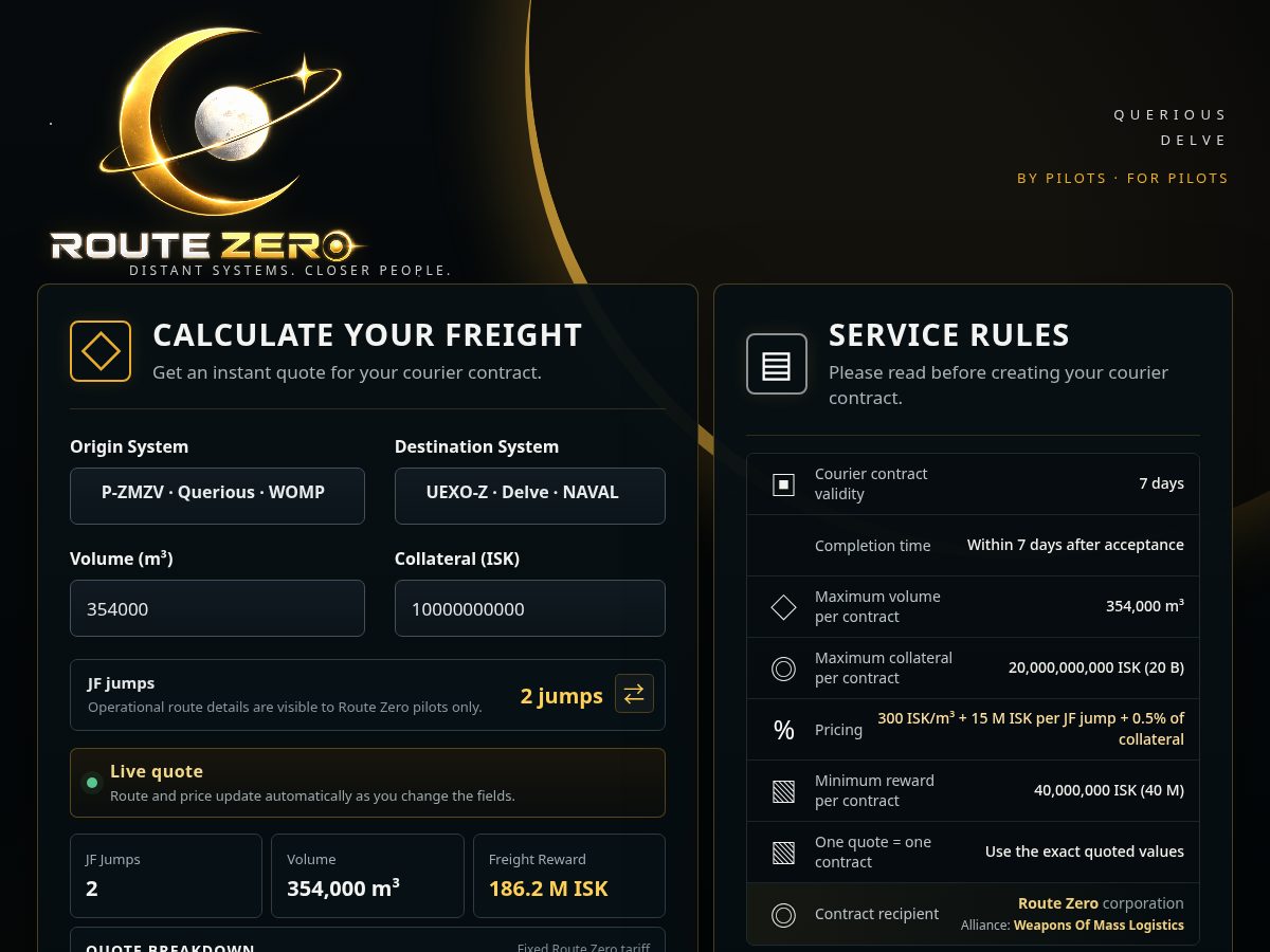 Landing-page snapshot of routezero.biz