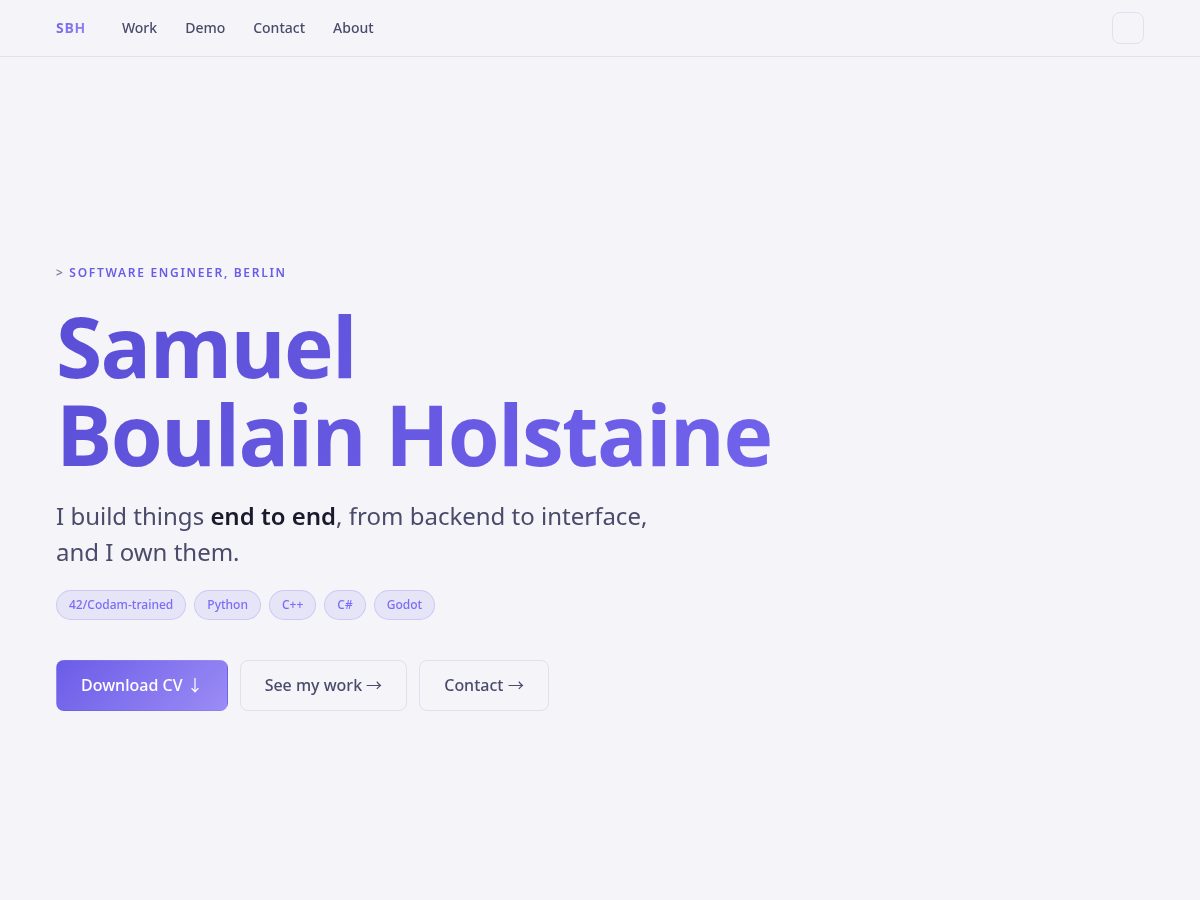 Landing-page snapshot of samuelbouhol.com